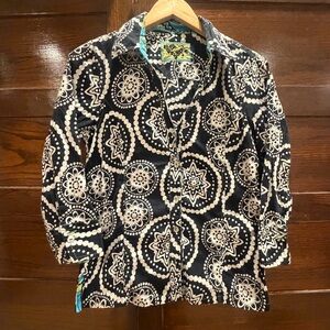 ✅ Bleu Bayou medium Black White Button Down Shirt long sleeve mandala paisley